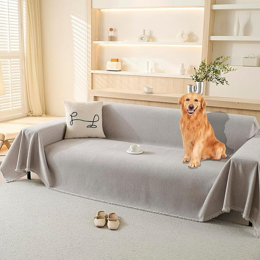 100% Waterproof Couch Cover Sofa Covers for Sectional Couches Reclining Armseat/Chair/Futon Sofa SlipCover for Dog Pet-Friendly Furniture Protector for Living Room with Tassel(71" x 51", Light Gray)