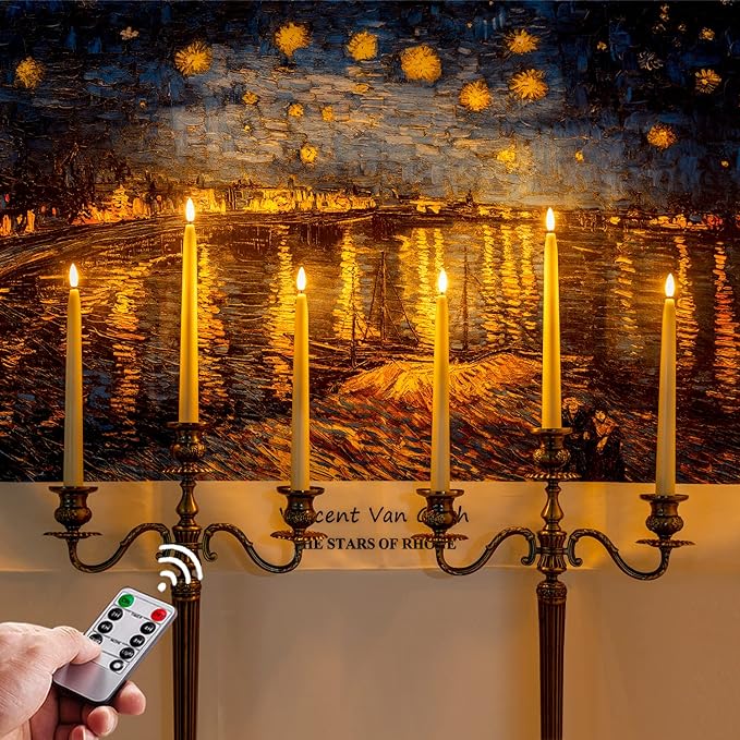Homemory 11 inches Waxy Flameless Taper Candles with Remote Timer Dimmer, 6 Pcs Battery Operated Taper Candles with Flickering Flame, Ivory LED Candlesticks for Wedding, Christmas Indoor Decoration