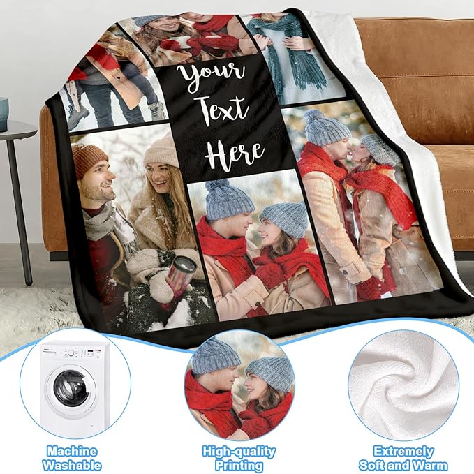 Jecivila Custom Blanket with Picture Text Personalized Photo Flannel Throw Blankets Customized Couple Gifts for Girlfriend Boyfriend Wife Husband on Valentine's Day Birthday