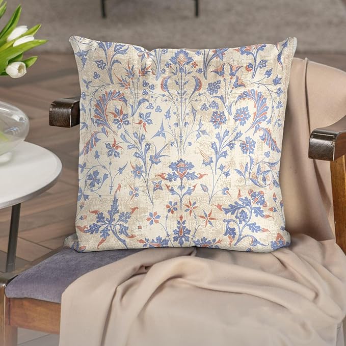 Boho Floral Throw Pillow Covers 20x20 inch Set of 2,Cream Boho Rug Geometric Floral Pattern Decor Double Sided Pattern Cushion Cover Soft Pillow Case Living Sofa Room Bed Square Pillow Cover