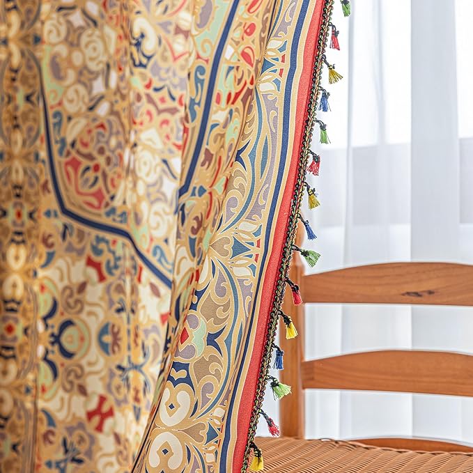 Popular Handicrafts Printed Curtains for Living Room 54 Inches Long Indian Hippie Bohemian Curtains Rod Pocket Light Filtering 2 Panels, Orange