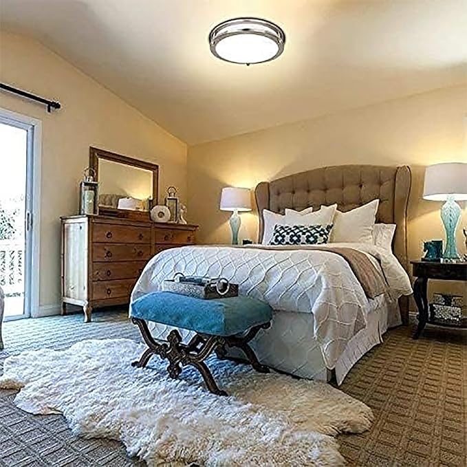 hykolity 10 inch Flush Mount LED Ceiling Light Fixture, 17W 1100lm, 2700K/3000K/3500K/4000K/5000K Adjustable Ceiling Lights, Brushed Nickel Saturn Dimmable Lighting for Hallway Bathroom or Kitchen