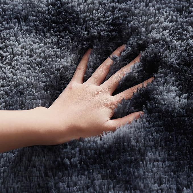 Floralux Large Shag Area Rugs 6x9 for Bedroom, Tie-Dyed Dark Grey, Plush Rugs for Living Room, Ultra Soft Fluffy Carpet, Non-Slip Indoor Floor Carpets for Kids Room, Playroom