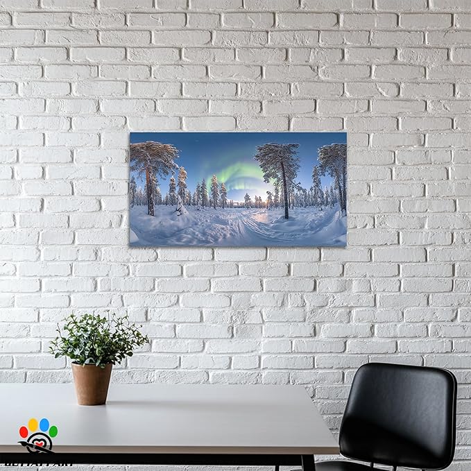 GUTTATY Christmas Winter Canvas Wall Art, Northern Lights Winter Scene Canvas Prints, Snowy Forest Landscape Poster Picture, Holiday Artwork for Living Room, Bedroom, Office, 24x12 Inch