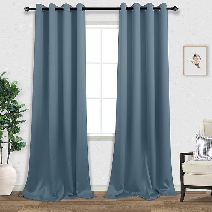 KOUFALL 108 Inch Blackout Curtains,Room Darkening Thermal Living Room Drapes 108 Inches Long 2 Panels Set,Stone Blue