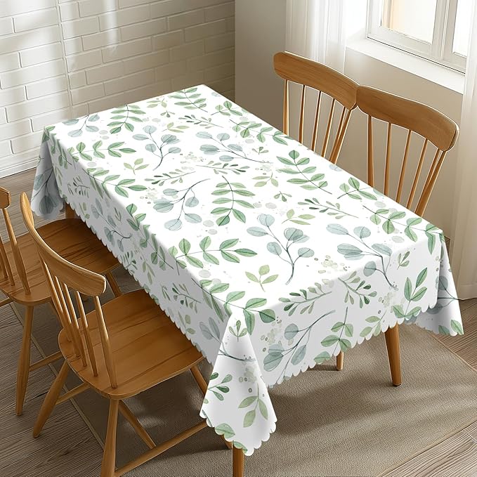 Leaf Tablecloth Green Plants Botanical Foliage Style Rectangle Tablecloth Watercolor Leaf Green Table Cover 54×72 Inch Washable Table Cloth for Kitchen Dining Room Party Decoration