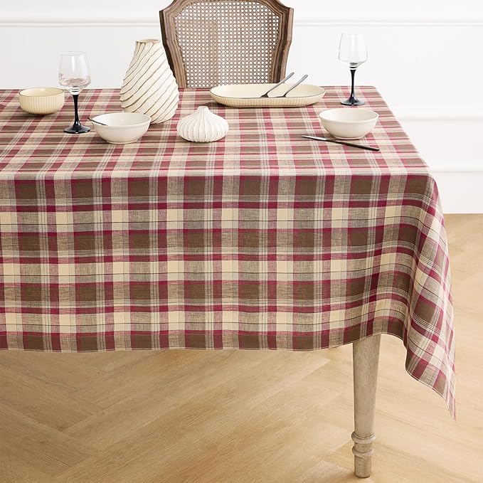 Solino Home Linen Tablecloth 60 x 108 Inch - 100% Pure Linen Rustic Multicolor Tartan Plaid Table Cloth for Rectangle Tables - Machine Washable Tablecloth for Fall, Autumn, Thanksgiving