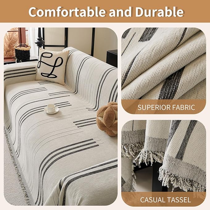 Boho Non Slip Covers Sofa Covers for 3 Cushion Chenille Dog Pet Couch Protector Washable L Shaped Sofa Cover ﻿ (Dark Grey, 91"*150")