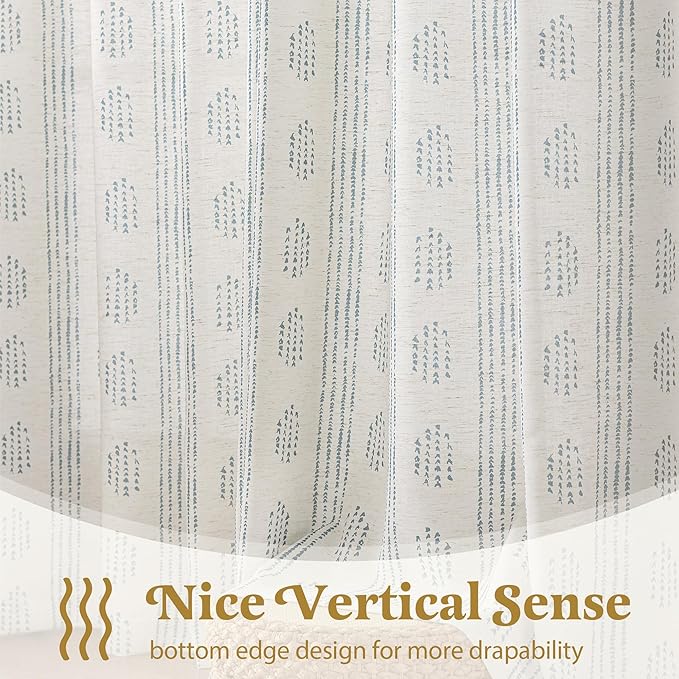 Boho Curtains for Bedroom Living Room Blue Farmhouse Boho Curtains 84 Inches Long Geometric Striped Patterned Mudcloth Grommet Top Light Filtering Window Drapes 2 Panels Blue on Beige