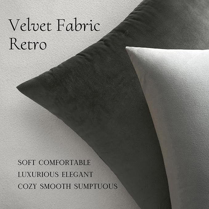 MIULEE 26x26 Inch Euro Sham Velvet Pillow Covers, Set of 2 Large Square Decorative Pillows -Dark Grey Super Soft for King Bed, Sofa, Couch, Accent Chairs with Hidden Zipper