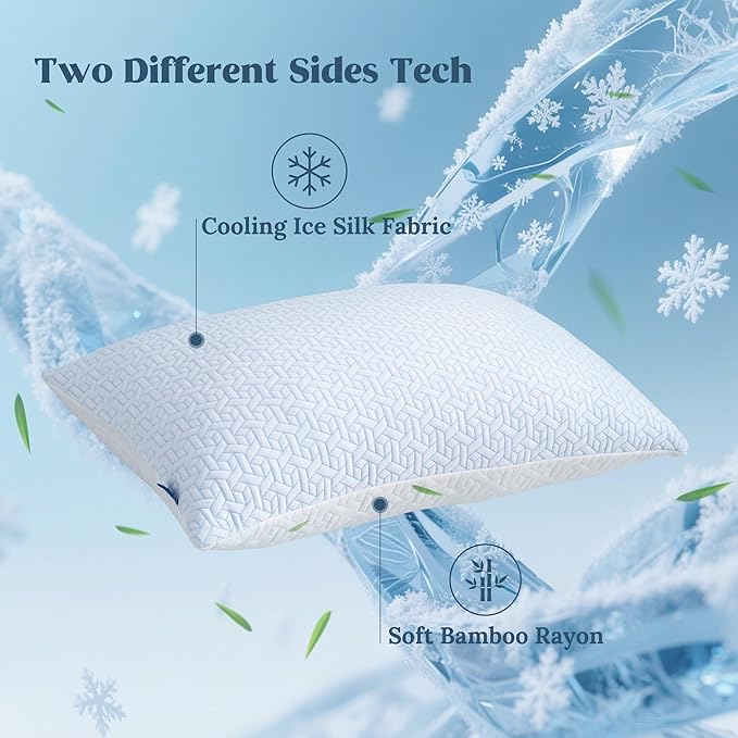 puredown® Cooling Shredded Memory Foam Standard Size Pillow for Side,Soft Adjustable Foams Pillow,Back and Stomach Sleepers, 1 Pack,20x26In