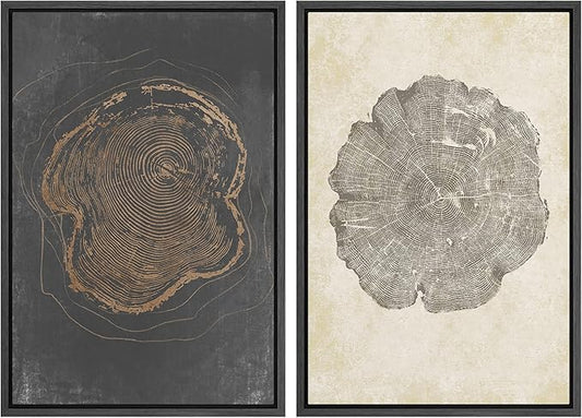 SIGNWIN Framed Canvas Print Wall Art Set Pastel Grunge Forest Tree Rings Abstract Shapes Illustrations Modern Art Decorative Nordic Multicolor for Living Room, Bedroom, Office - 16"x24"x2 Black