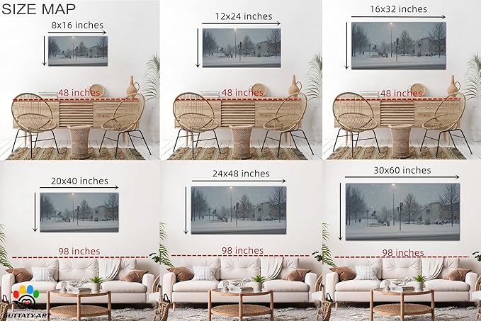 GUTTATY Christmas Winter Scene Canvas Wall Art, Snowy Street Canvas Prints, Tranquil Outdoor Winter Pictures Wall Decor, Seasonal Hanging Artwork for Living Room, Bedroom, Office, 40x20 Inch