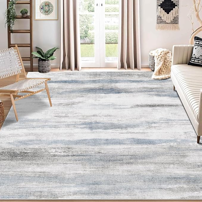 Enkor Area Rugs 8x10 Washable Non Slip Abstract Soft Rugs for Living Room Bedroom, Modern Mat for Kitchen Entryway Blue & Grey
