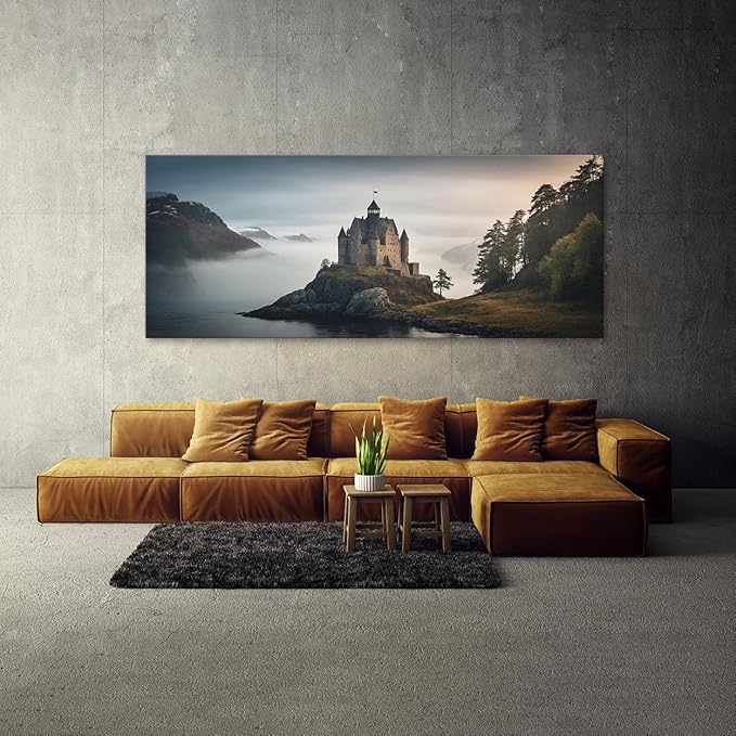 Sense Canvas Scandinavian Misty Fjord 70 Canvas Art - Home Decor Wall Art Print Poster Painting X-Large 60x24 / 0.75"