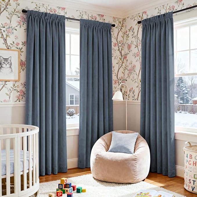 Lazzzy Velvet Blackout Curtains Thermal Insulated Room Window Drapes Super Soft Luxury Curtains for Living Room Bedroom Rod Pocket 2 Panels, Dark Slate, 62" W x 90" L