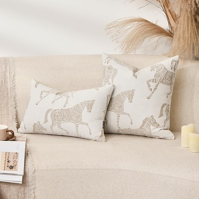 Luxury Equestrian Lumbar Pillow Cover 12x20 Inch, Double Sided Horse Pattern Design Decorative Cushion Cover for Bed Sofa Couch Living Room Bedroom
