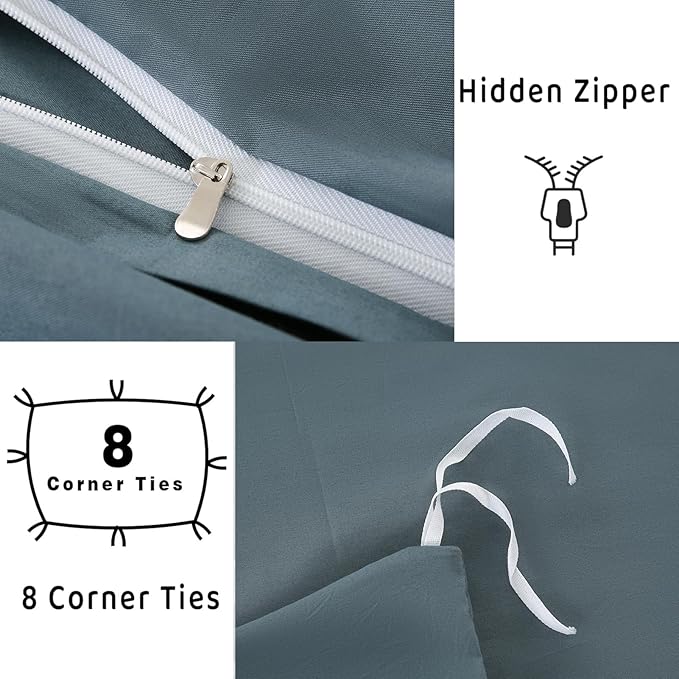 100% Organic Cotton Duvet Cover King 400 Thread Count Sateen Comforter Cover Soft and Breathable Cooling Bedding Set 3 Piece（Lake Blue,King）
