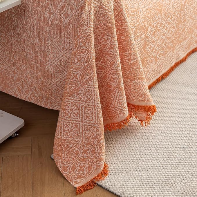 ROOMLIFE Orange Couch Cover Boho Sofa Covers for 3 Cushion Couch Washable, Furniture Protector Sofa Couch Cover for Dogs, Soft Breathable Sofa Slipcover, Couch Throw Blankets with Tassels 71''X150''