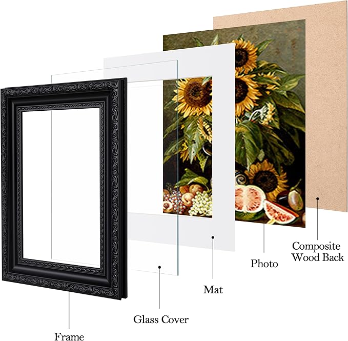 eletecpro 5x7 Picture Frames Set of 2, Vintage Photo Frames with Glass, Display 4x6 Photo with Mat or 5x7 without Mat for Tabletop or Wall Decor, Black