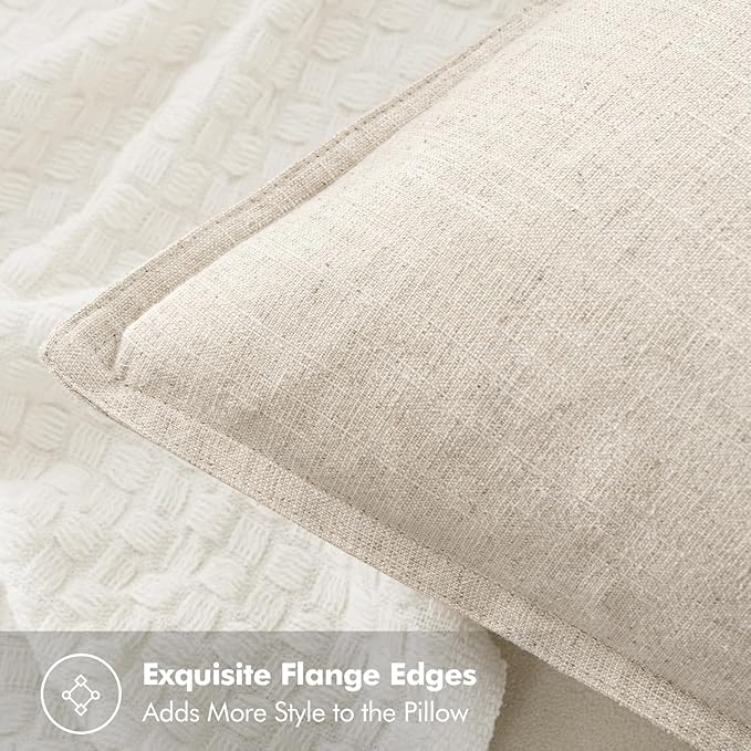 MIULEE Decorative Linen Pillow Covers 16x16 Inch Natural Beige Boho Farmhouse Neutral Christmas Couch Throw Pillows for Bed Pack of 2 Accent Modern Pillowcase Sofa Livingroom Home Decor
