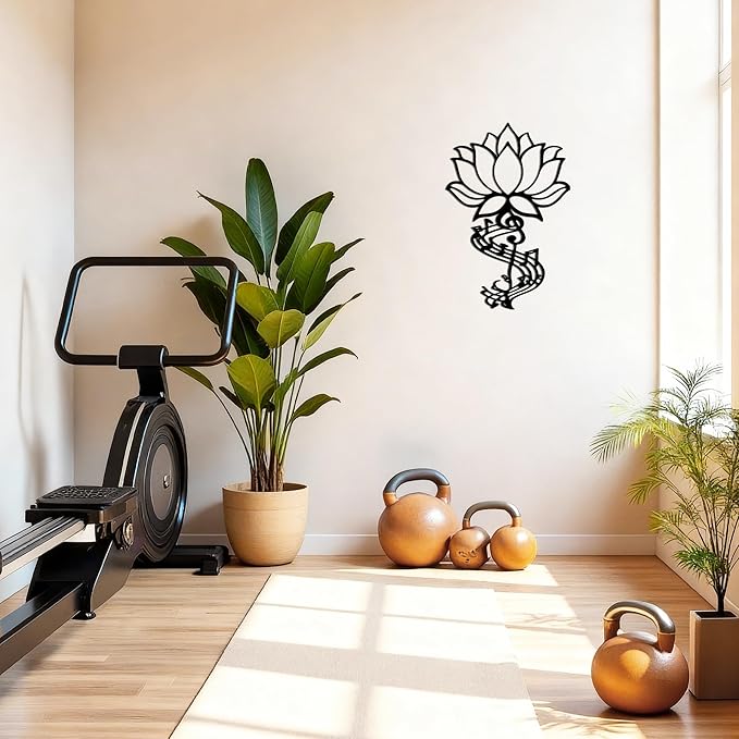 Lotus Flower Wall Decor Sculpture Hanging Black Metal Yoga Wall Art Rustic Floral Spiritual Decor for Living Room Bedroom Yoga Studio Meditation Space (Black)