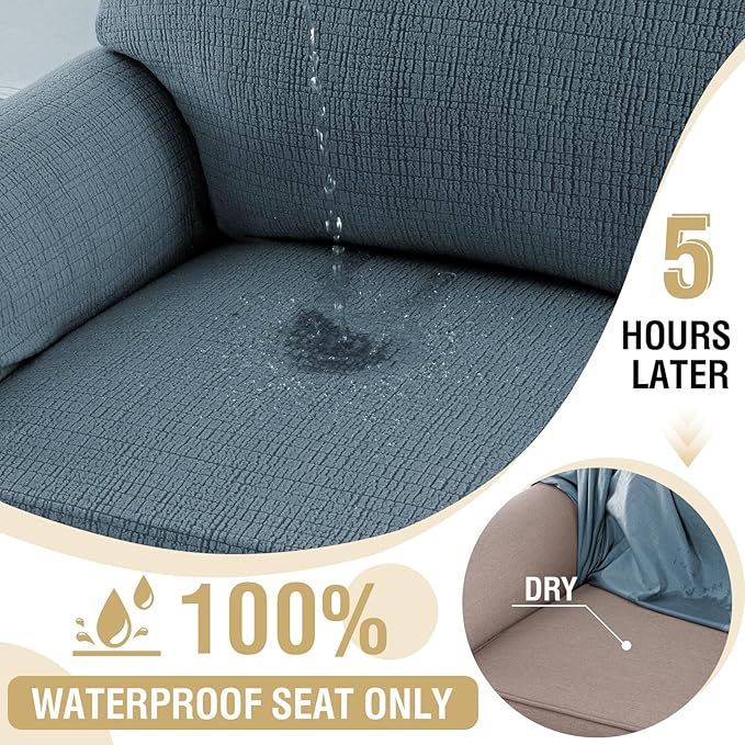 H.VERSAILTEX Jacquard Sofa Slipcover with Waterproof Seat Furniture Protector 1 Piece Stretch Sofa Covers with Elastic Bottom for Kids, Pets, Dog(Sofa XL, Stone Blue)