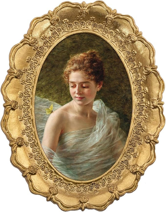 FOLKOR Vintage Framed Art Prints with Ornate Gold Picture Frame, Classic Women Portrait Butterfly Painting, Elegant Wall Decor for Living Room Girly Teen Bedroom Gallery Wall, 4x6