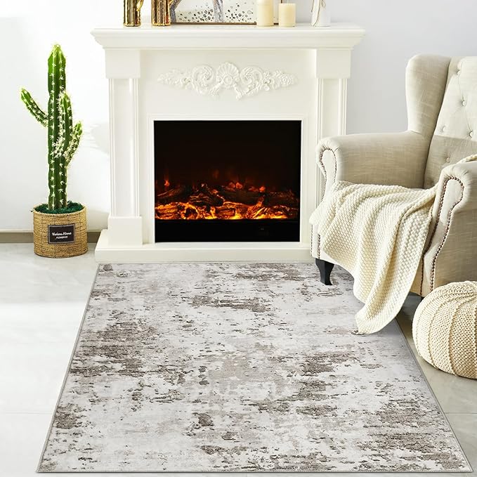 Modern Abstract 2x3 Area Rug Non Slip Non Shedding Low Pile Stain Resistant Rug for Entryway Kitchen Bedroom,Taupe/Beige