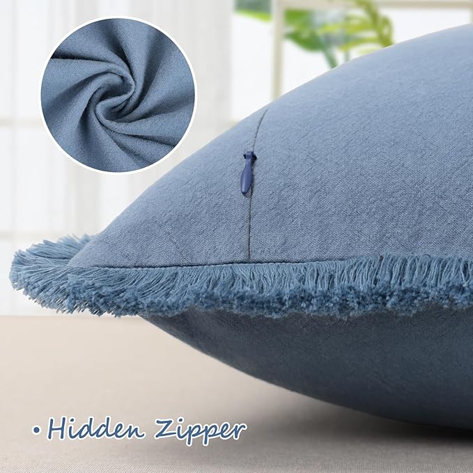 ZWJD Pillow Covers 20x20 Set of 2 Blue Throw Pillow Covers with Fringe Chic Cotton Decorative Pillows Square Cushion Covers for Sofa Couch Bed Living Room Farmhouse Boho Decor