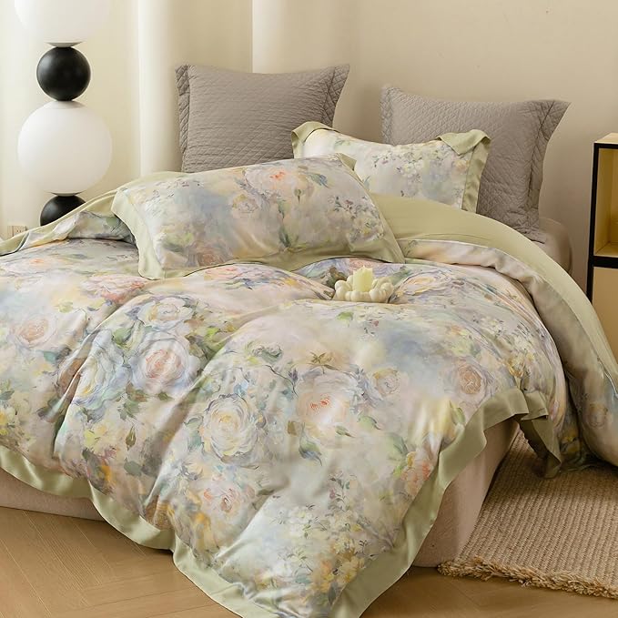 ECOCOTT Bedding 3-Piece Duvet Cover Queen Size – Silky Soft 100% Lyocell, Cooling & Breathable for Hot Sleepers, Painter Palette Floral, Moisture-Wicking Luxury