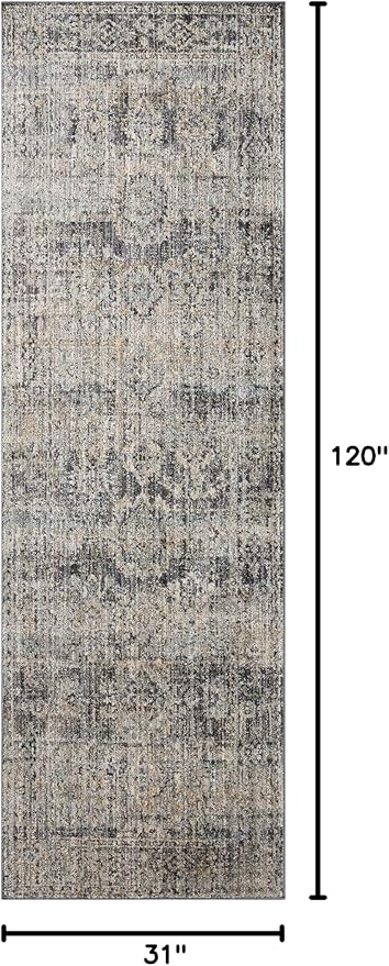 Loloi Jean Stoffer Katherine Collection KES-05 Graphite/Jade 2'-7'' x 10'-0'', .25" Pile Height, Runner Rug