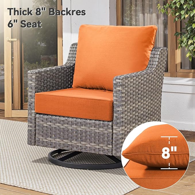6" Thick Outdoor Cushions 22x24x6, 6-Set Deep Seat Patio Cushions with Removable Cover, Waterproof & Fade Resistant Replacement for Wicker Chair, Loveseat, Sofa - Orange