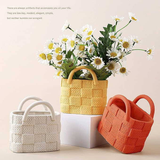 Ceramic Vase, Small Modern Flower Vase for Home Decor, Handbag Collection Creative Ceramic Floral Vases for Centerpieces, Flower Arrangement Decoration Shooting Props (Red)
