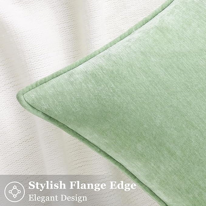 decorUhome Christmas Couch Throw Pillow Covers 22x22 Set of 2, Decorative Soft Euro Velvet Neutral Chenille Pillow Covers with Elegant Design for Sofa Bed Living Room Home Decor, Sage Green