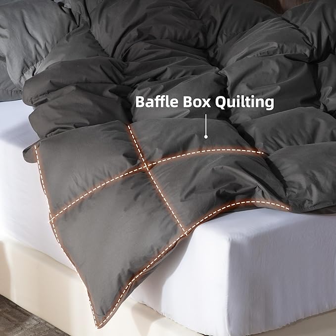 Goose Feather Down Comforter Cal King Size,100% Organic Cotton Duvet Insert,All-Season Luxury Duvet Insert with Baffle Box Design, 750+Fill Power Hotel Collection Bedding Comforter