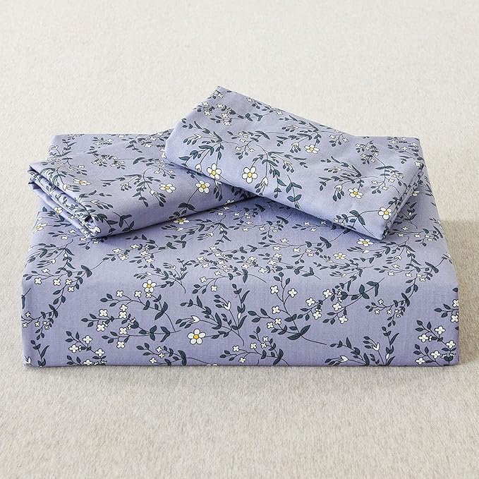 HoneiLife Duvet Cover King Size - 100% Cotton Comforter Cover Floral Duvet Cover Sets,Pale Purple Duvet Cover with Zipper Closure and Corner Ties,3pcs Wildflower Comforter Cover Sets- Lavender Grey