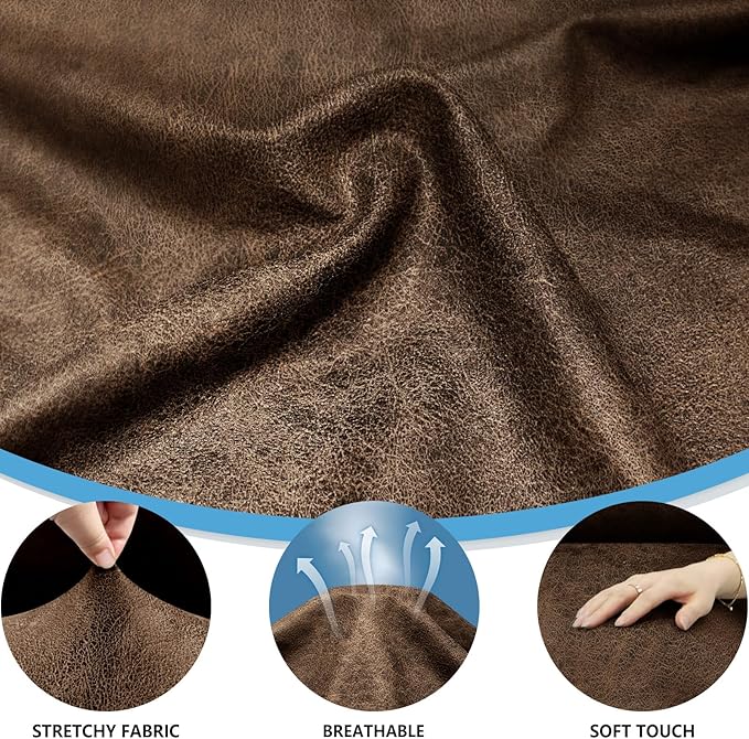 Single Sofa Cover Leather Look Chair Covers for Living Room 1-Piece Sofa Chair Covers with Arms Stretch Furniture Protector with Elastic Bottom & Pockets(Armchair, Brown)