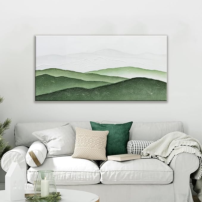 TAIJXAGSG Abstract Wall Art For Living Room Modern Canvas Art Wall Decor Green White Wall Art Bedroom Office Decor Abstract Painting Ready To Hang Pictures Artwork 24 × 48 In