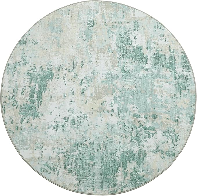Modern Abstract 4x4 Round Area Rug Non Slip Non Shedding Rug Low Pile Stain Resistant for Bedroom Living Room Office Dining Room,Green