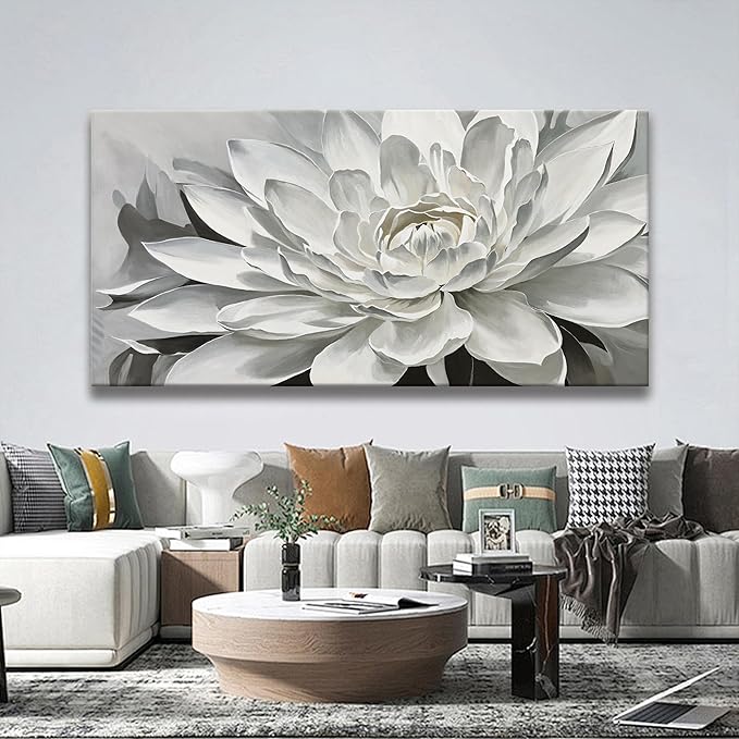 TAIJXAGSG Modern Canvas Art Wall Decor Living Room Home Wall Decor 29 x 58 Inches Large Wall Art Elegant Flower White Wall Art Painting Picture For Bedroom Office Artwork