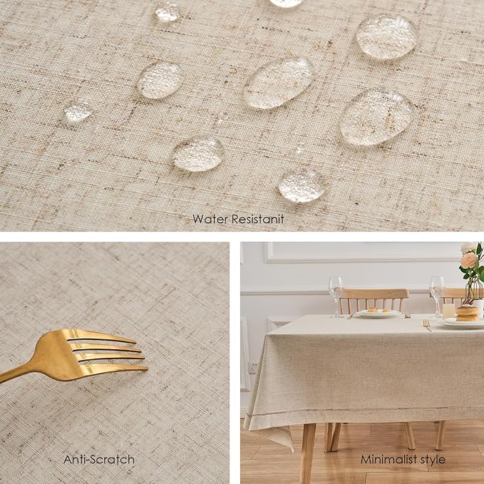 Zdolmy Christmas Natural Flax Linen Tablecloth – Undyed Rectangle Hemstitch Table Cover for Kitchen, Dining & Decoration (Christmas Red, 55" x 120")