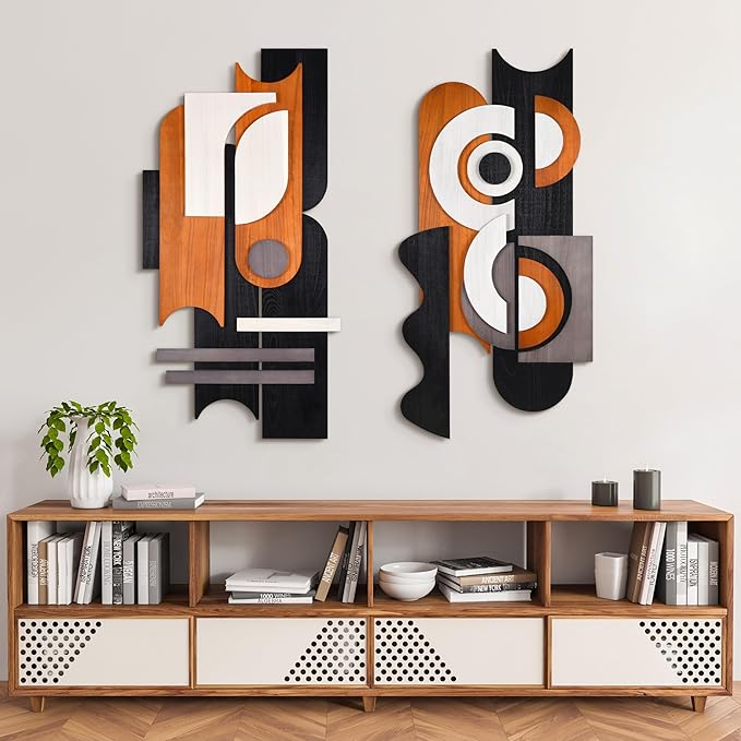Empire Art Direct Honeyed Dusk I & II Hand Made & Hand Finished Dimensional Solid Wood Abstracts