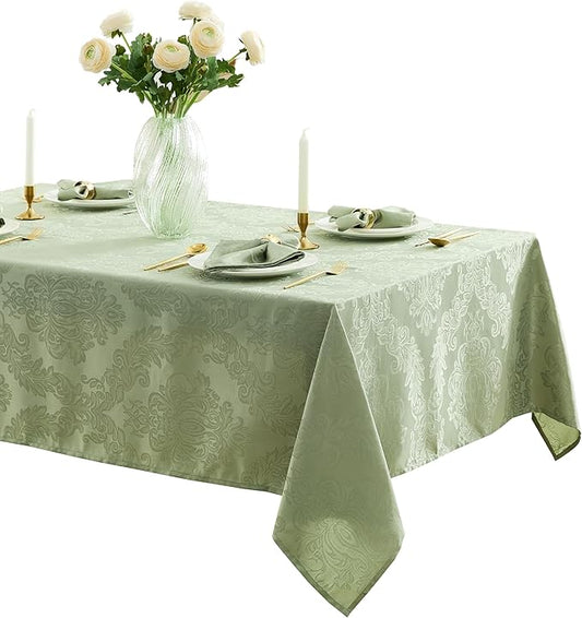 Newbridge Barcelona Damask Fabric Tablecloth, 60 x 120 Inch Rectangle, Sage Green – No Iron, Soil Resistant Table Cover for Dining, Parties and Holidays