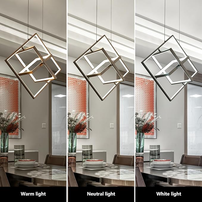 Modern LED Black Square Chandelier Geometric Chandeliers LED Dimmable Hanging Pendant Light Contemporary Creative DIY Height Adjustable Lighting for Entryway Dining Room 3000-6000k