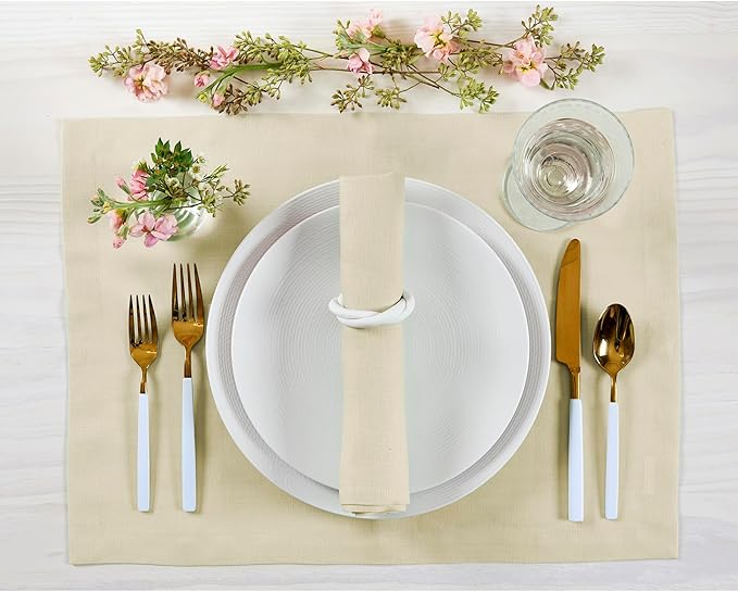 Solino Home Linen Napkins Set of 4-100% Pure Linen Birch Dinner Napkins Cloth 20 x 20 Inch - Fete, Handcrafted and Machine Washable