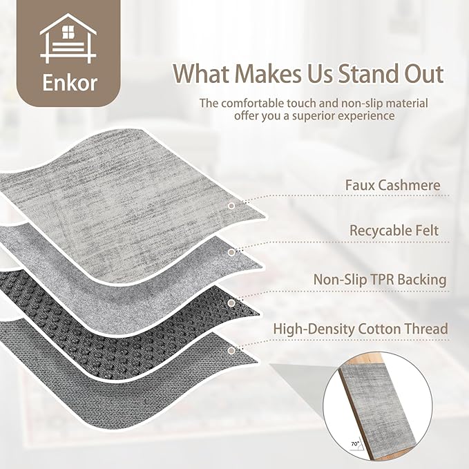Enkor Runner Rugs for Hallway, 2x10 Washable Soft Non Slip Abstract Rugs for Kitchen, Modern Mat for Entryway Living Room Bedroom Light Grey