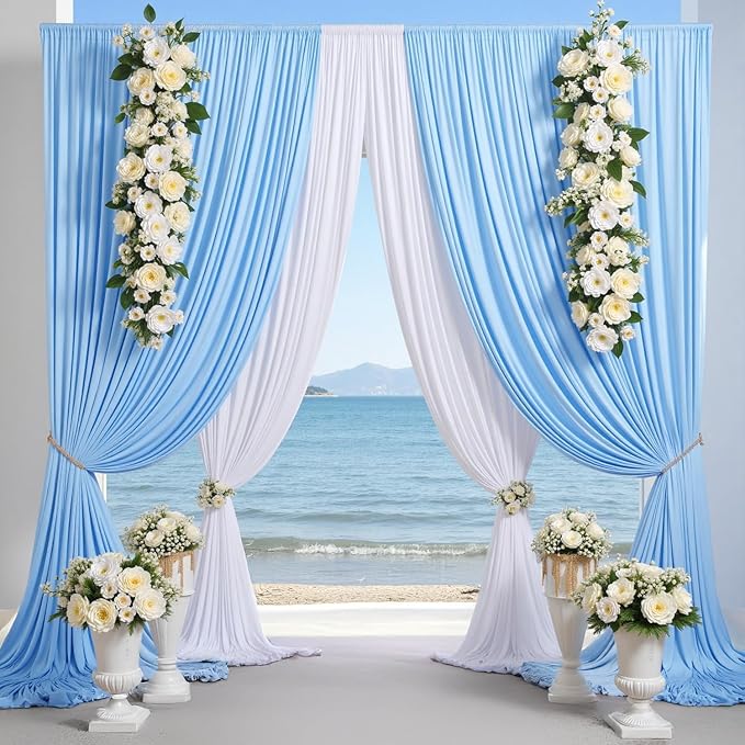 30ft x 10ft Baby Blue Backdrop Curtains for Parties, 6 Panels 5ftx10ft Thick Fabric Wedding Drapes Curtains Party Background for Baby Shower Birthday Parties