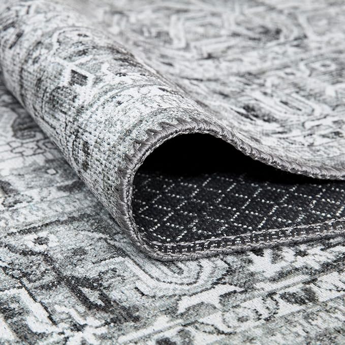 Bloom Rugs Washable Non-Slip 6' x 9' Rug - Gray/Charcoal Traditional Medallion Area Rug for Living Room, Bedroom, Dining Room, and Kitchen - Exact Size: 6' x 9'