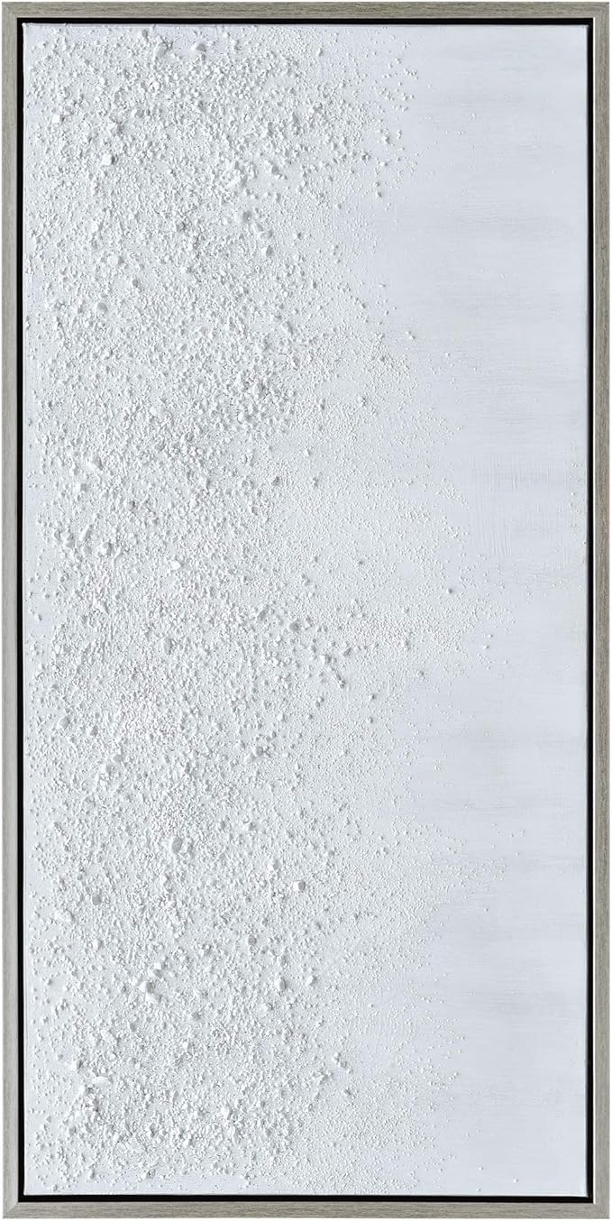 Empire Art Direct Abstract Wall Art Textured Hand Painted Canvas by Martin Edwards, Champagne Frame, 24" x 48", White Snow B